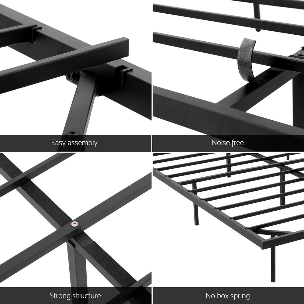 Floating Metal Bed Frame With Smart LED Lights Silent Platform-Queen Size | Double
