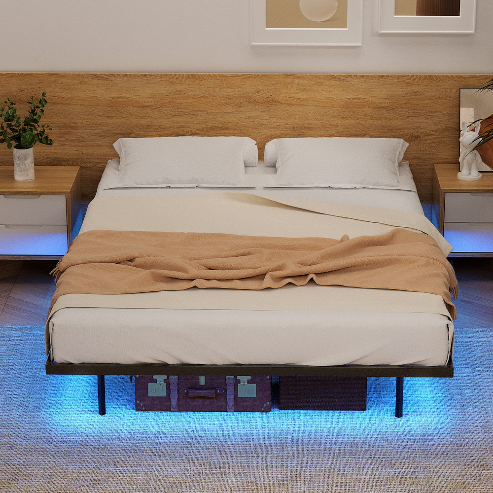 Floating Metal Bed Frame With Smart LED Lights Silent Platform-Queen Size | Beds & Bed Frames