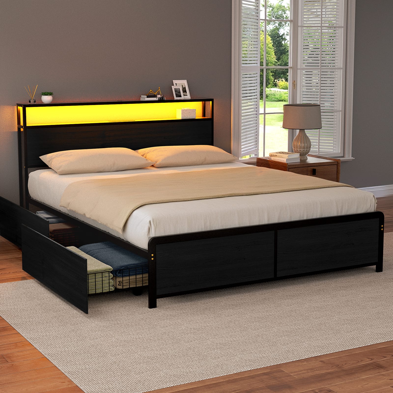 Queen Metal Bed Frame Storage 203x153cm