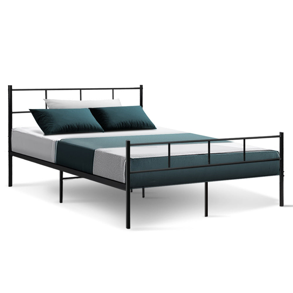 Double Bed Frame Industrial Metal Black Finish with Storage