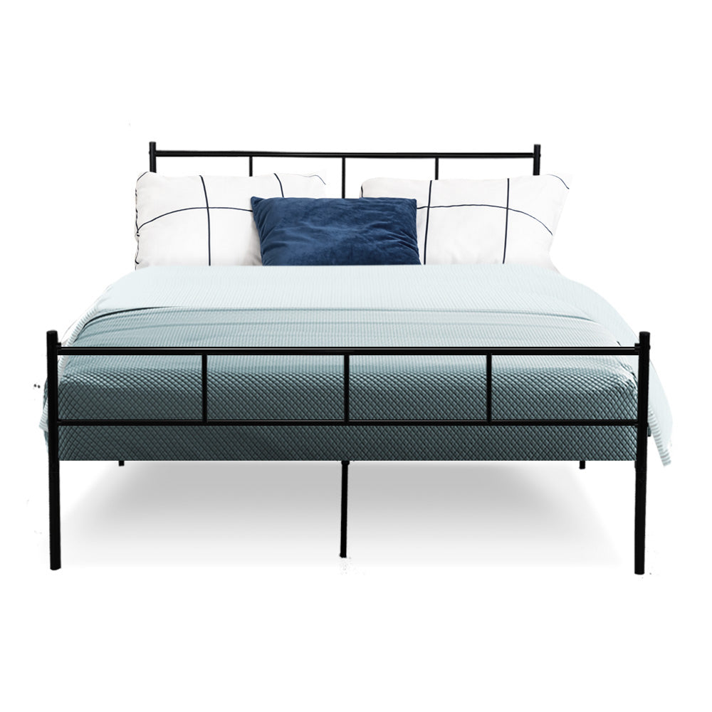 Double Bed Frame Industrial Metal Black Finish with Storage
