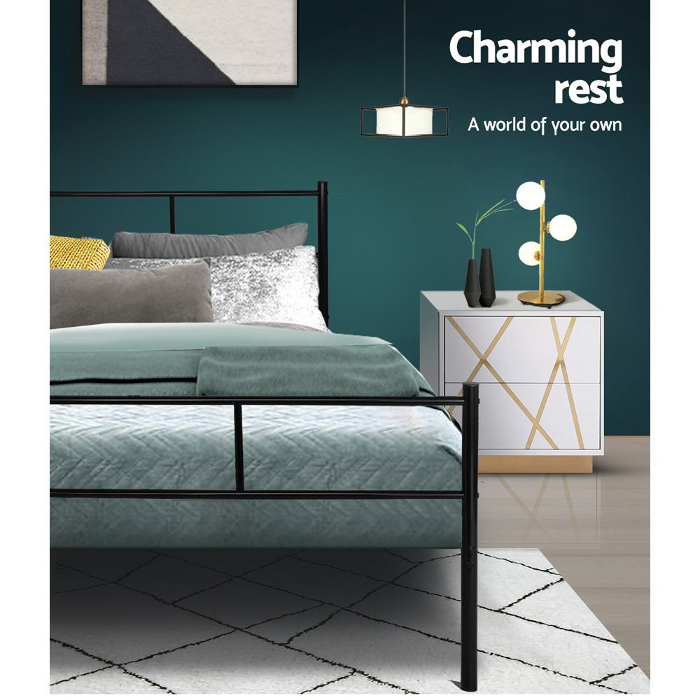 Double Bed Frame Industrial Metal Black Finish with Storage