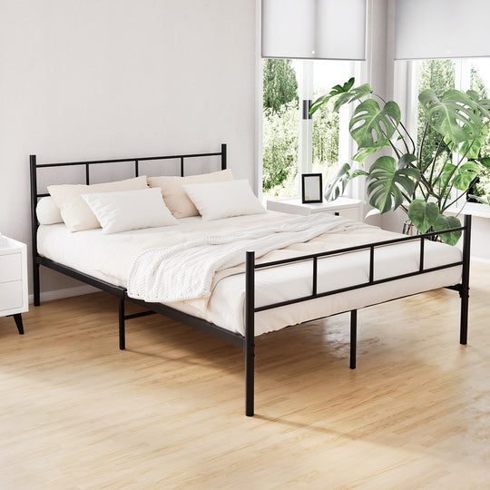 Double Bed Frame Industrial Metal Black Finish with Storage - Size Mattress Base Sol