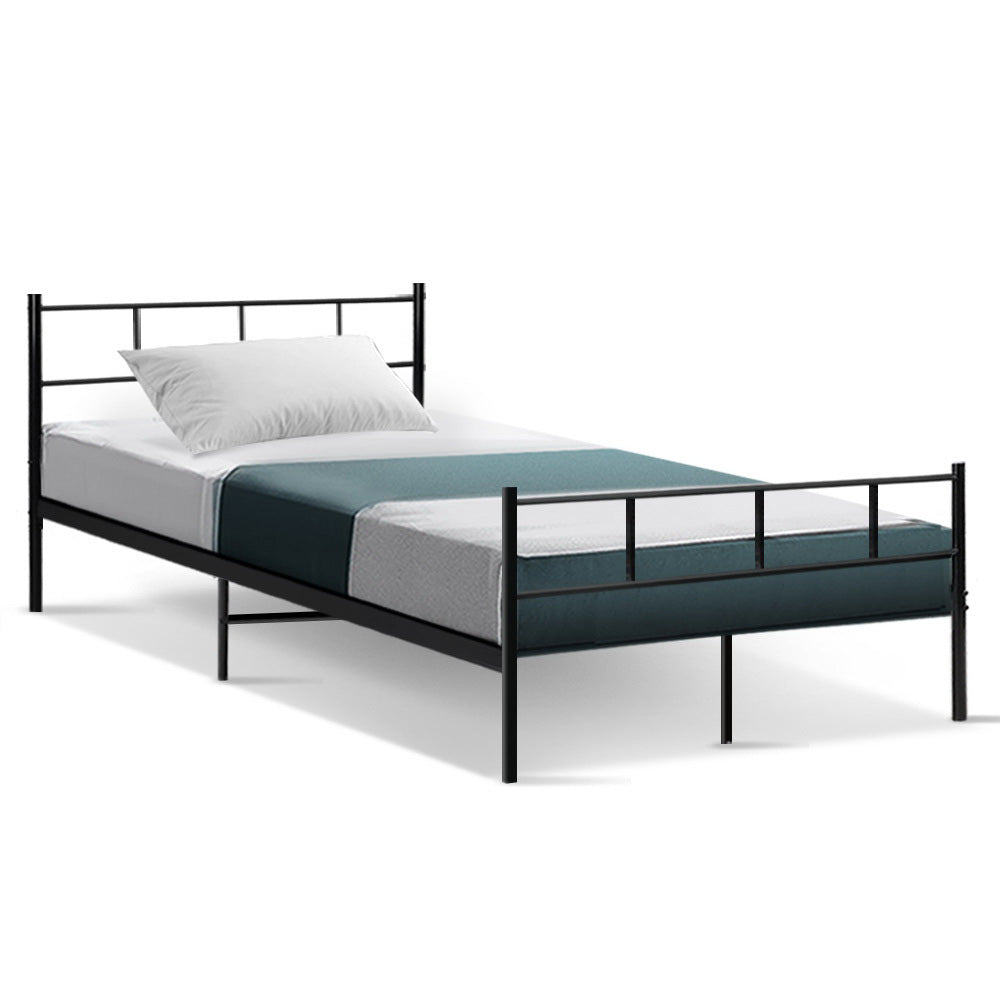 King Single Bed Frame Industrial Metal Black Finish with Storage
