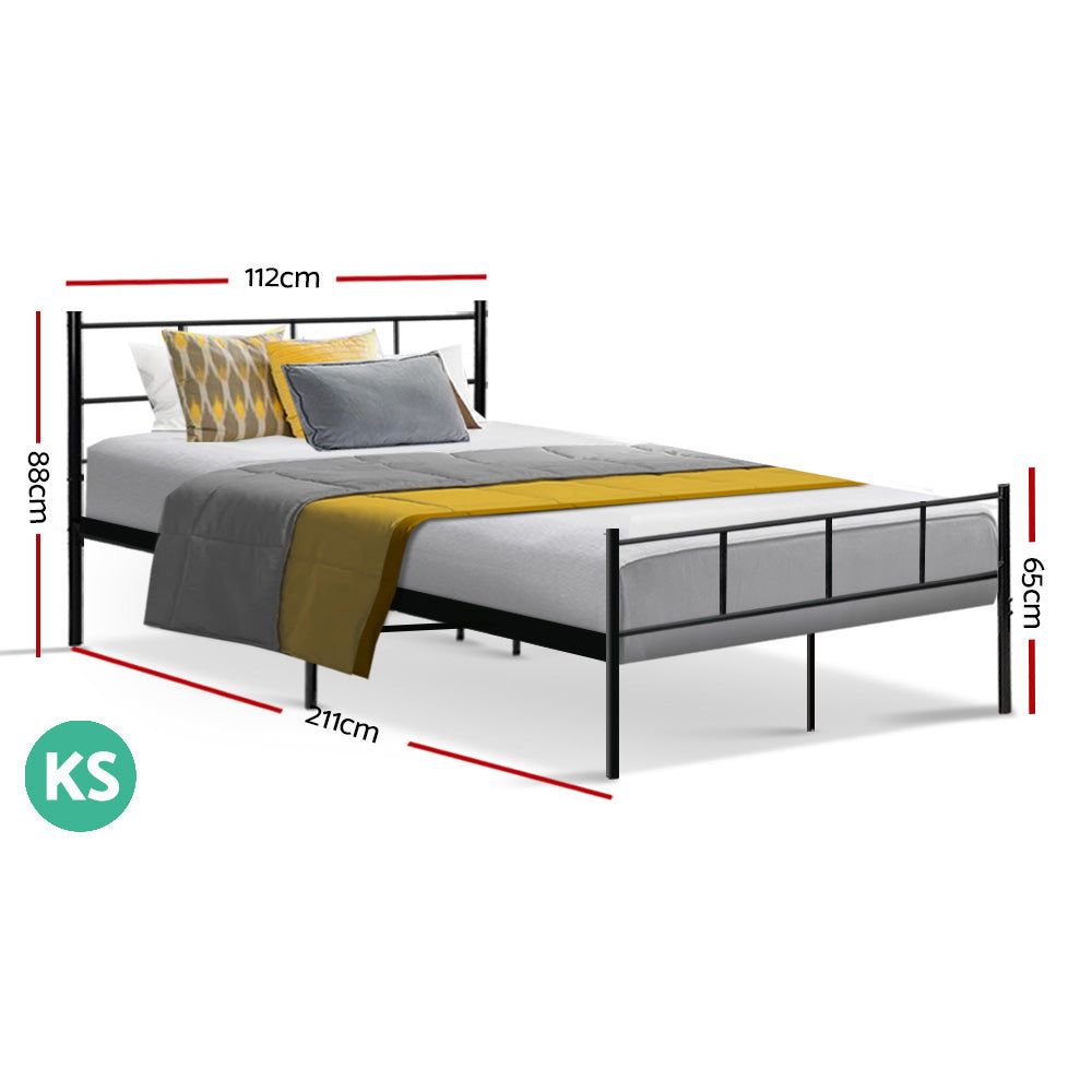 King Single Bed Frame Industrial Metal Black Finish with Storage