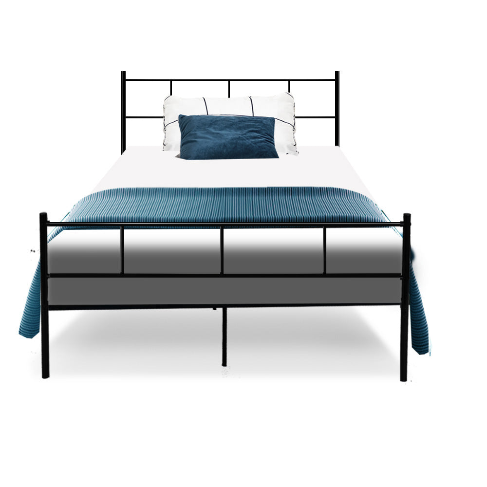 King Single Bed Frame Industrial Metal Black Finish with Storage