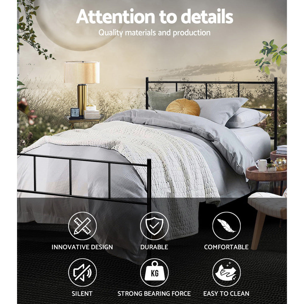 King Single Bed Frame Industrial Metal Black Finish with Storage