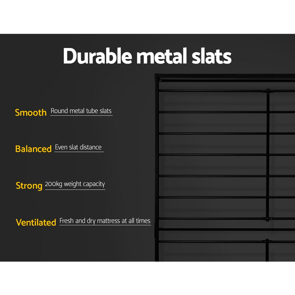 King Single Bed Frame Industrial Metal Black Finish with Storage