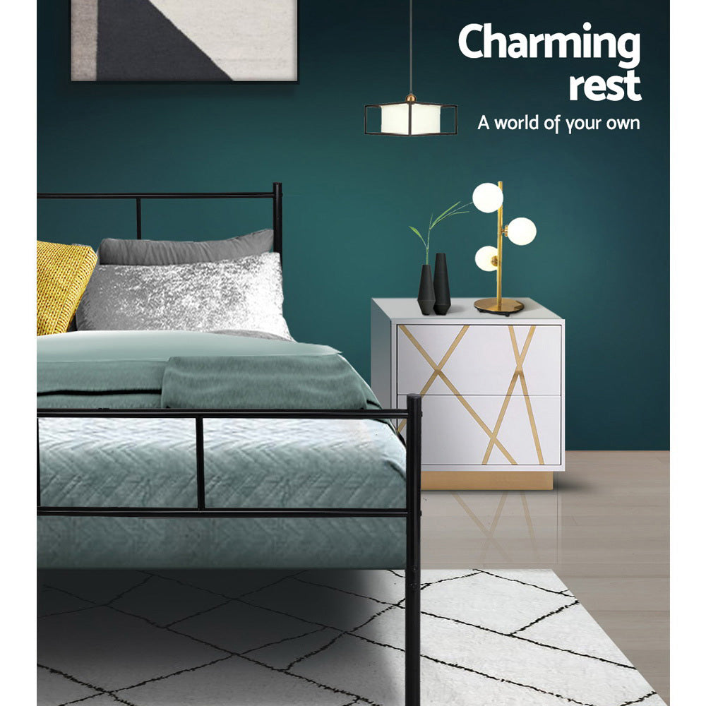 King Single Bed Frame Industrial Metal Black Finish with Storage