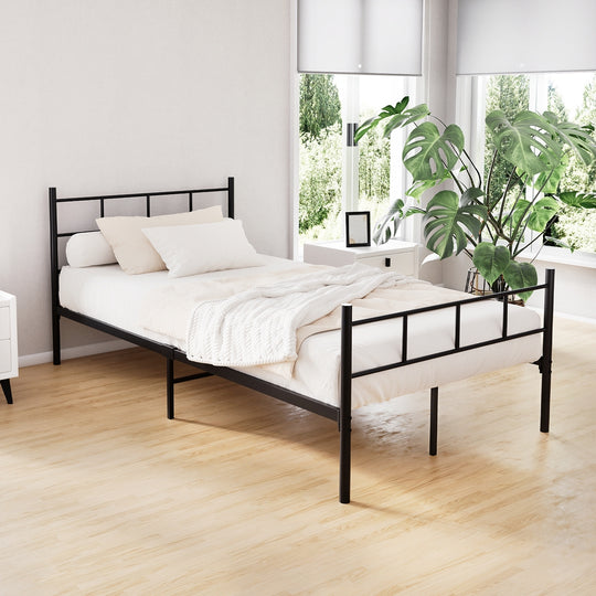 King Single Bed Frame Industrial Metal Black Finish with Storage - Size Platform