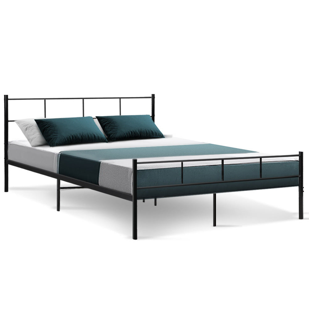 Queen Bed Frame Metal Black with Under-Bed Storage