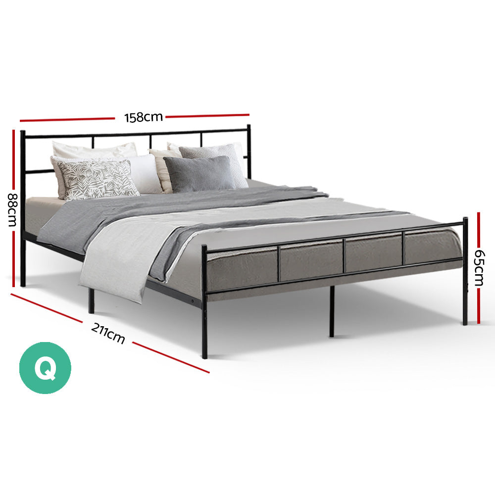 Queen Bed Frame Metal Black with Under-Bed Storage