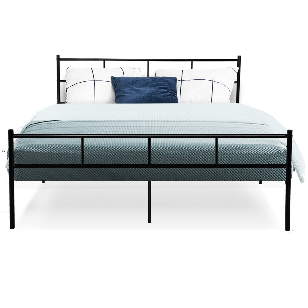 Queen Bed Frame Metal Black with Under-Bed Storage