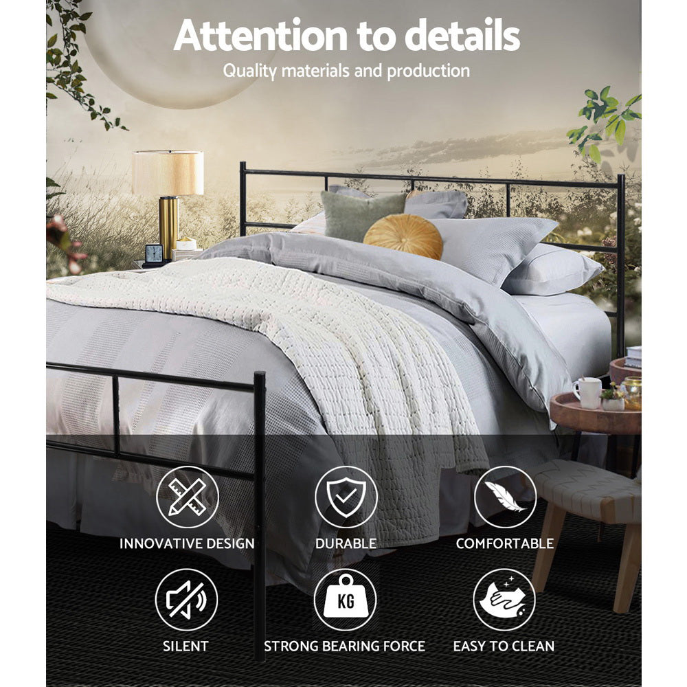 Queen Bed Frame Metal Black with Under-Bed Storage