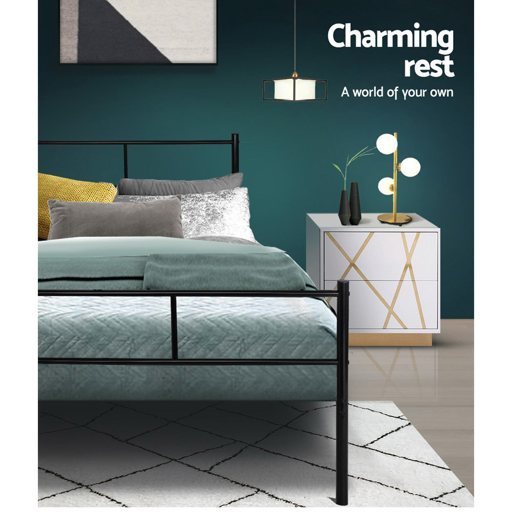 Queen Bed Frame Metal Black with Under-Bed Storage