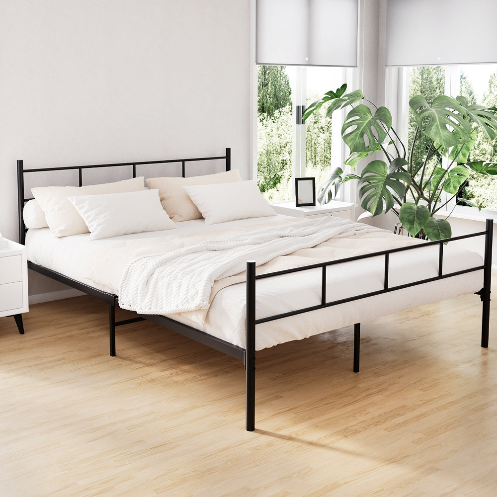 Queen Bed Frame Metal Black with Under-Bed Storage