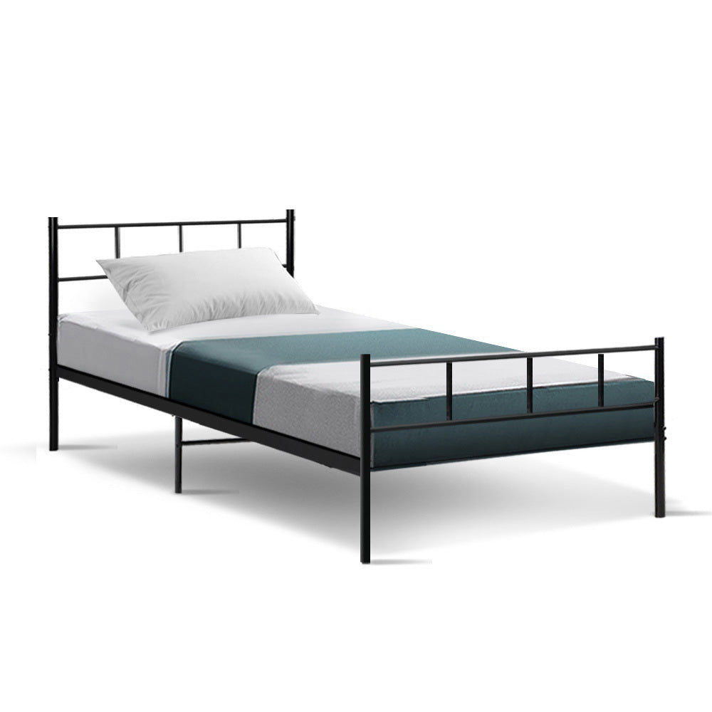 Single Bed Frame Industrial Metal Black with Storage