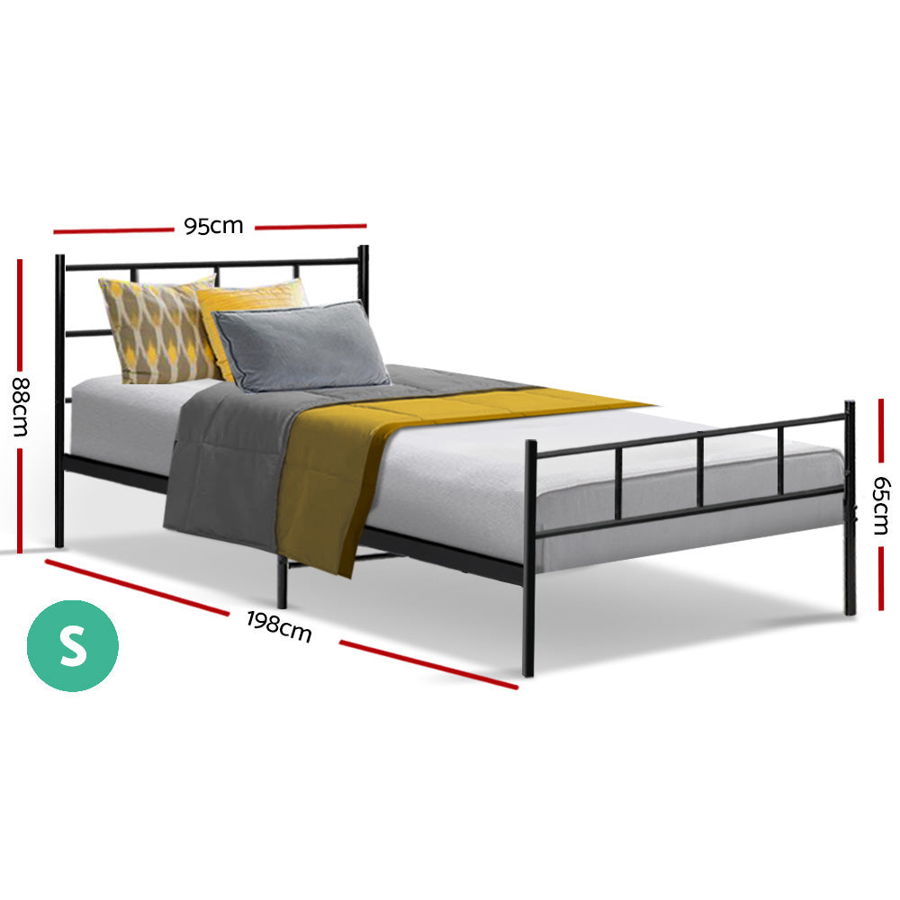 Single Bed Frame Industrial Metal Black with Storage