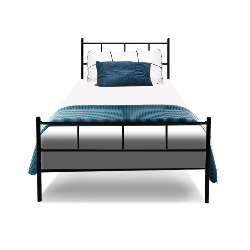 Single Bed Frame Industrial Metal Black with Storage