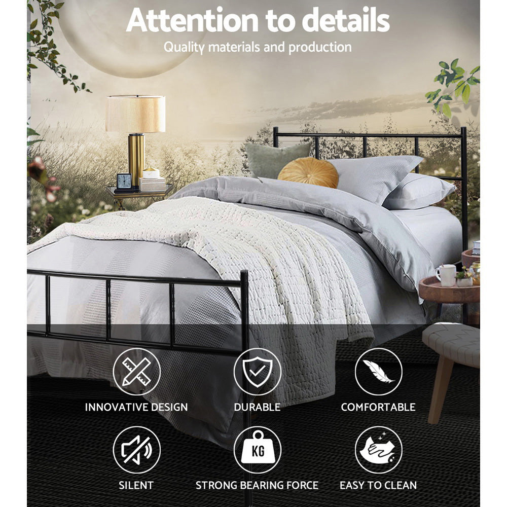 Single Bed Frame Industrial Metal Black with Storage