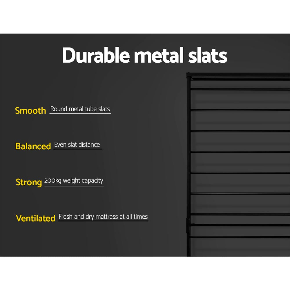 Single Bed Frame Industrial Metal Black with Storage