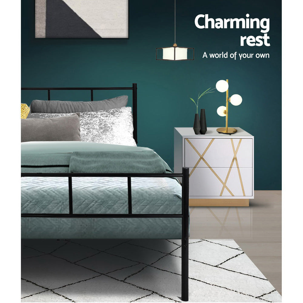 Single Bed Frame Industrial Metal Black with Storage