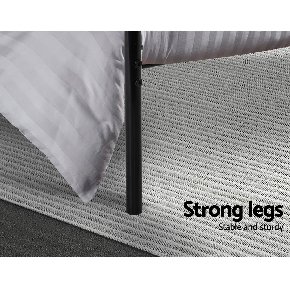 Single Bed Frame Industrial Metal Black with Storage