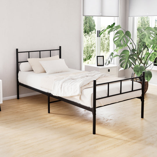 Single Bed Frame Industrial Metal Black with Storage - Size Platform