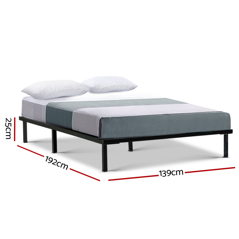 Double Metal Bed Frame Black Sturdy Steel Base with Wooden Slats | Double