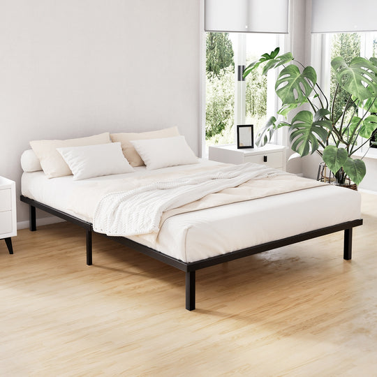 Double Metal Bed Frame Black Sturdy Steel Base with Wooden Slats - Size Ted