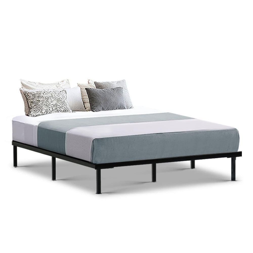 Queen Bed Frame Metal Black with Under-Bed Storage