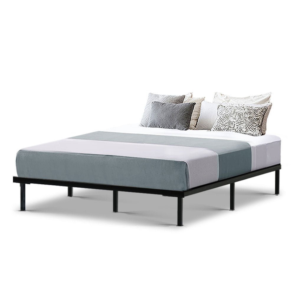 Queen Bed Frame Metal Black with Under-Bed Storage