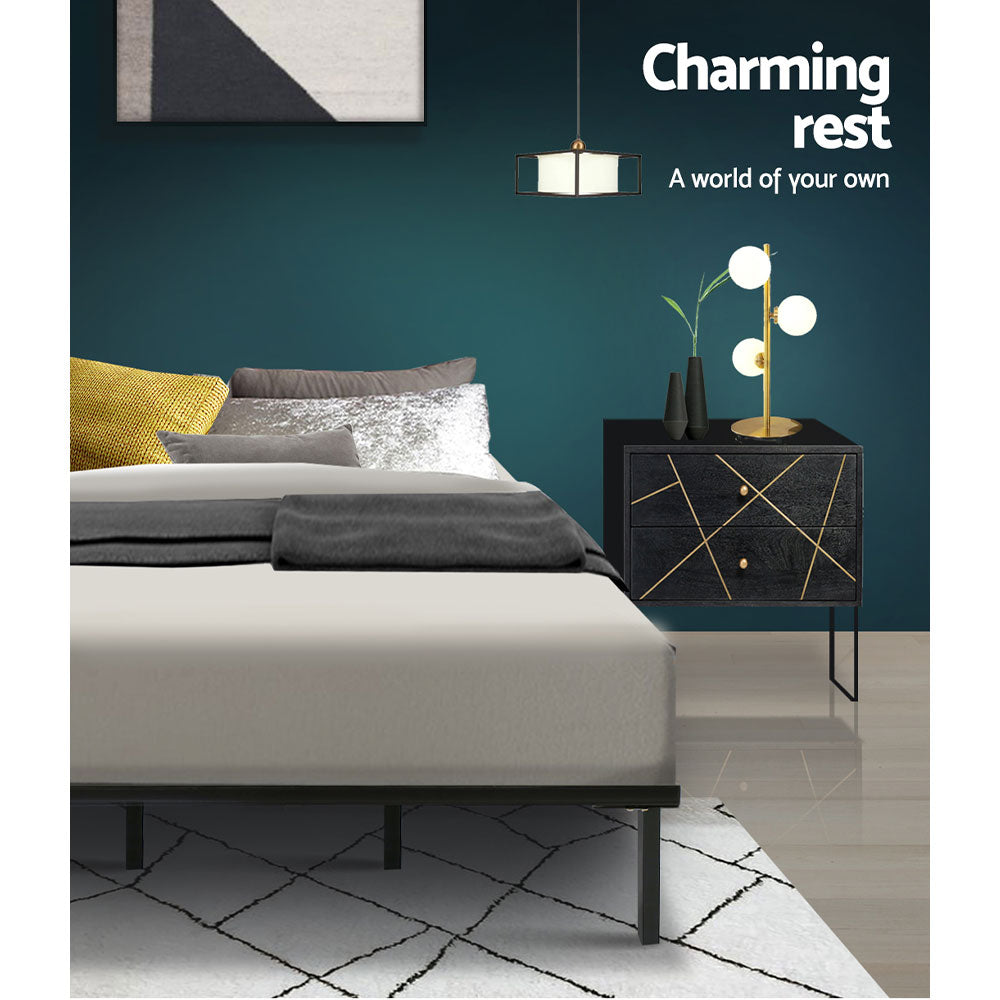 Queen Bed Frame Metal Black with Under-Bed Storage