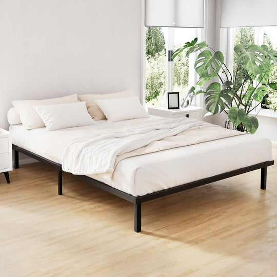 Queen Bed Frame Metal Black with Under-Bed Storage - Size Wooden Ted Mbed