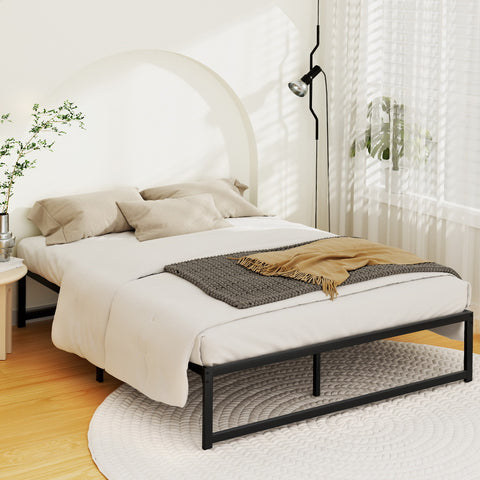 D/K/Q Size Metal Platform Bed Frame with Mattress - Black