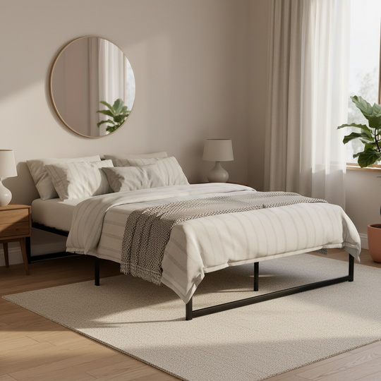 D/K/Q Size Metal Platform Bed Frame with Mattress - Black