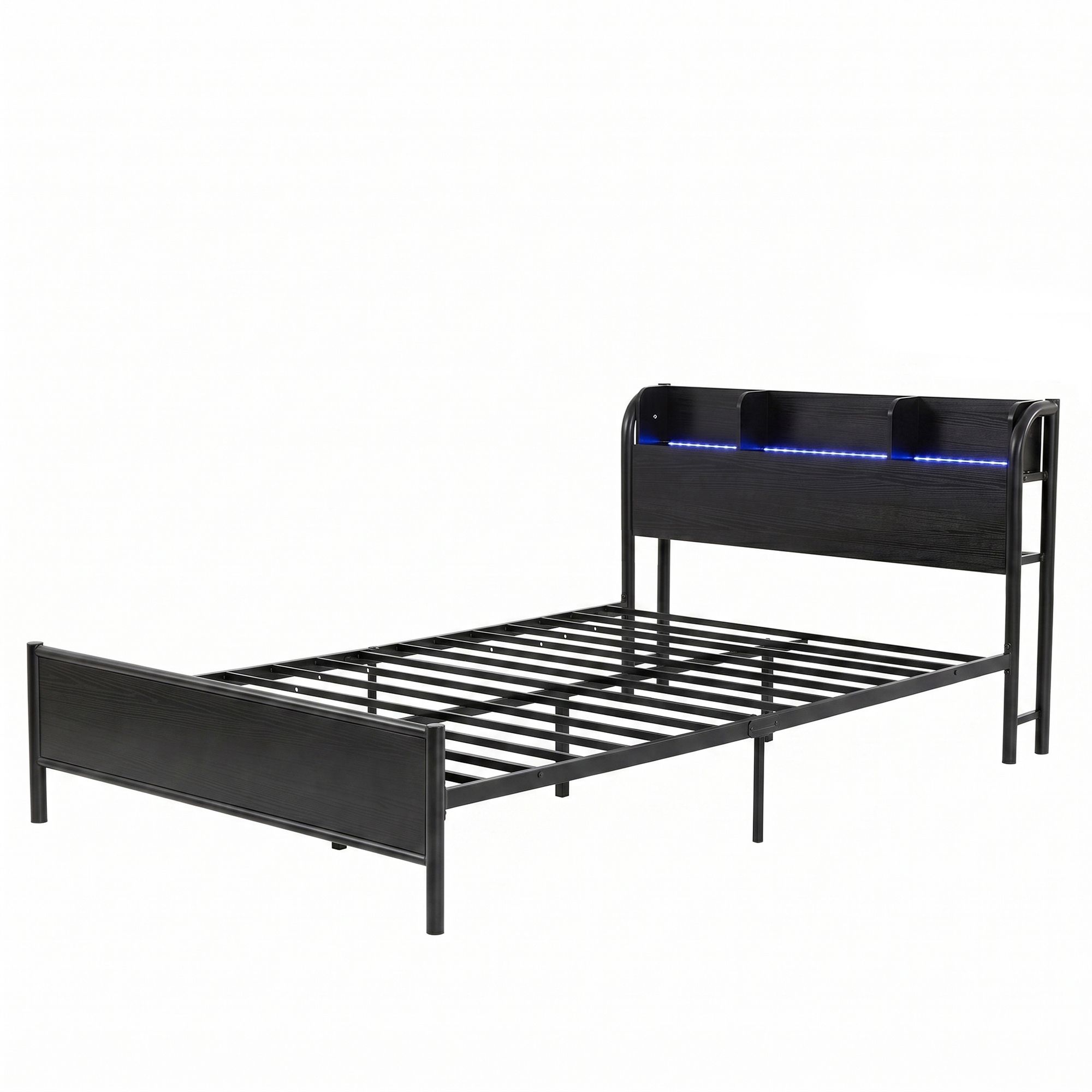 Single Bed Frame LED Charging Station Black | Simpledeals