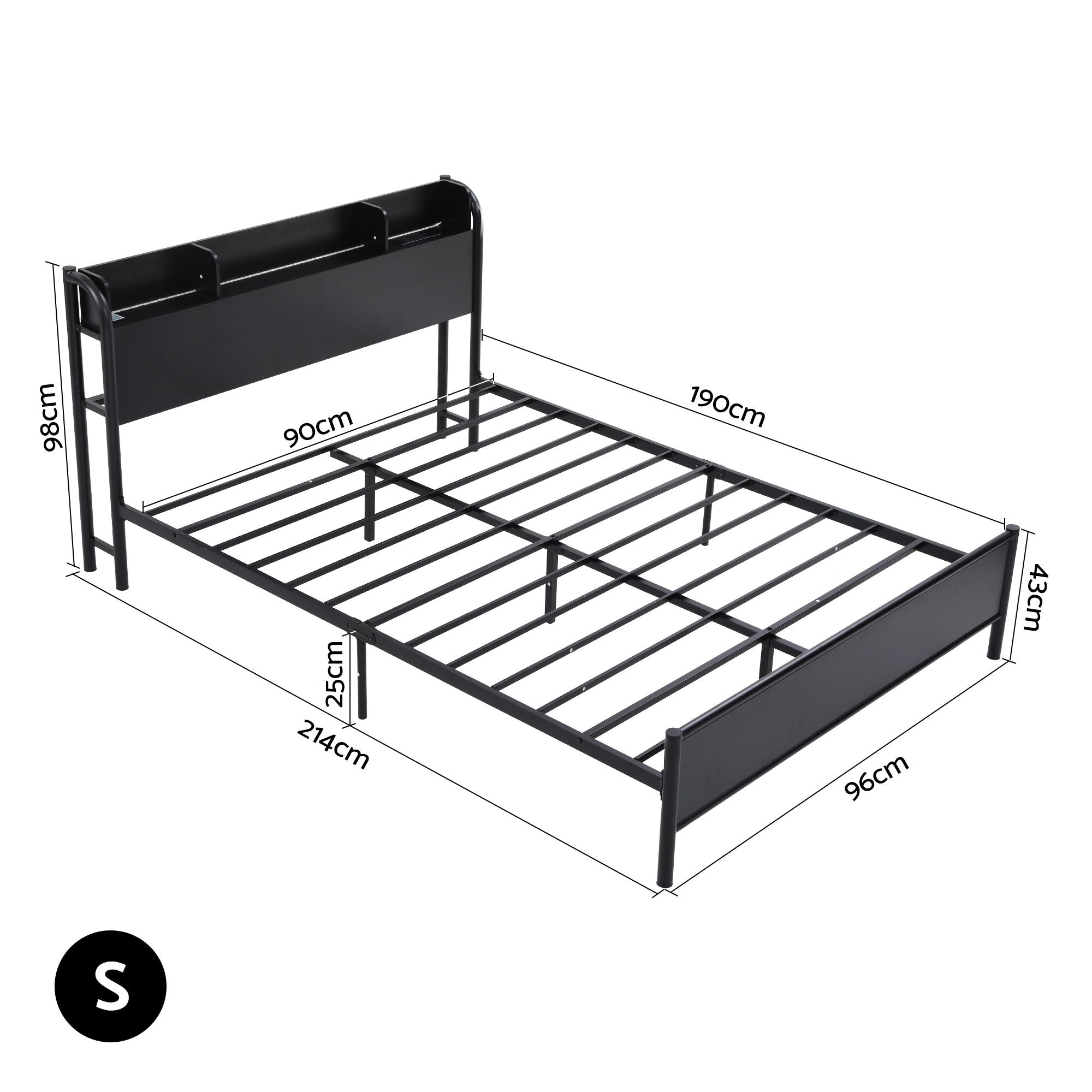 Single Bed Frame LED Charging Station Black | Simpledeals