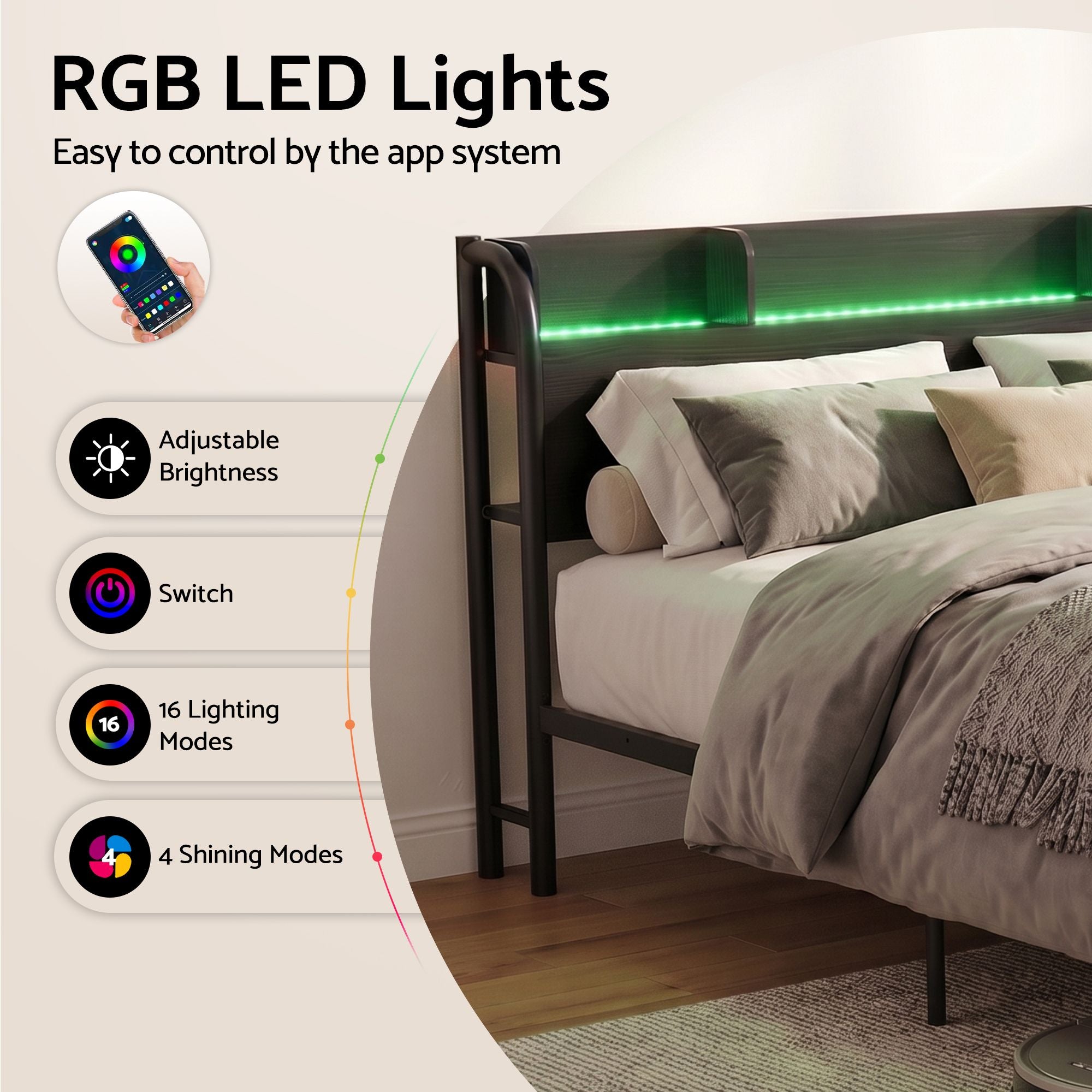 Single Bed Frame LED Charging Station Black | Simpledeals