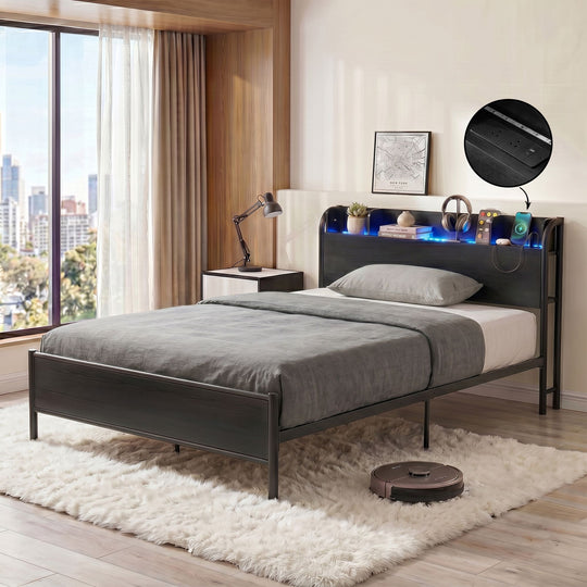Single Bed Frame LED Charging Station Black - Beds & Bed Frames