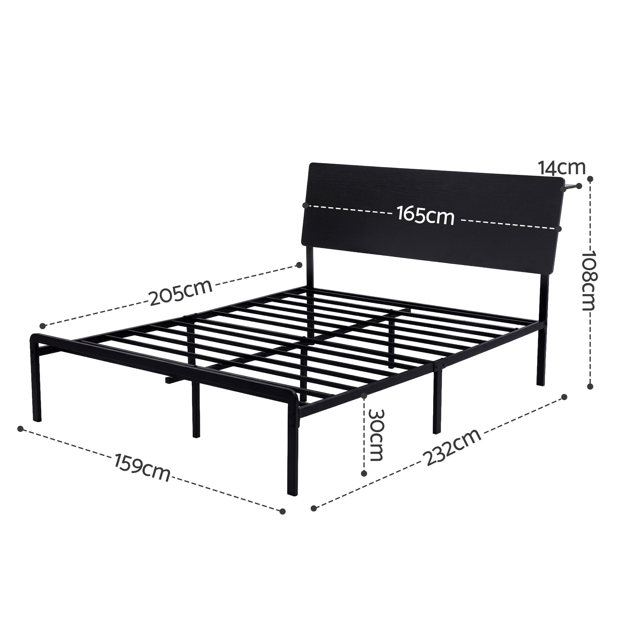 Queen LED Bed Frame Charging Station Black | Simpledeals