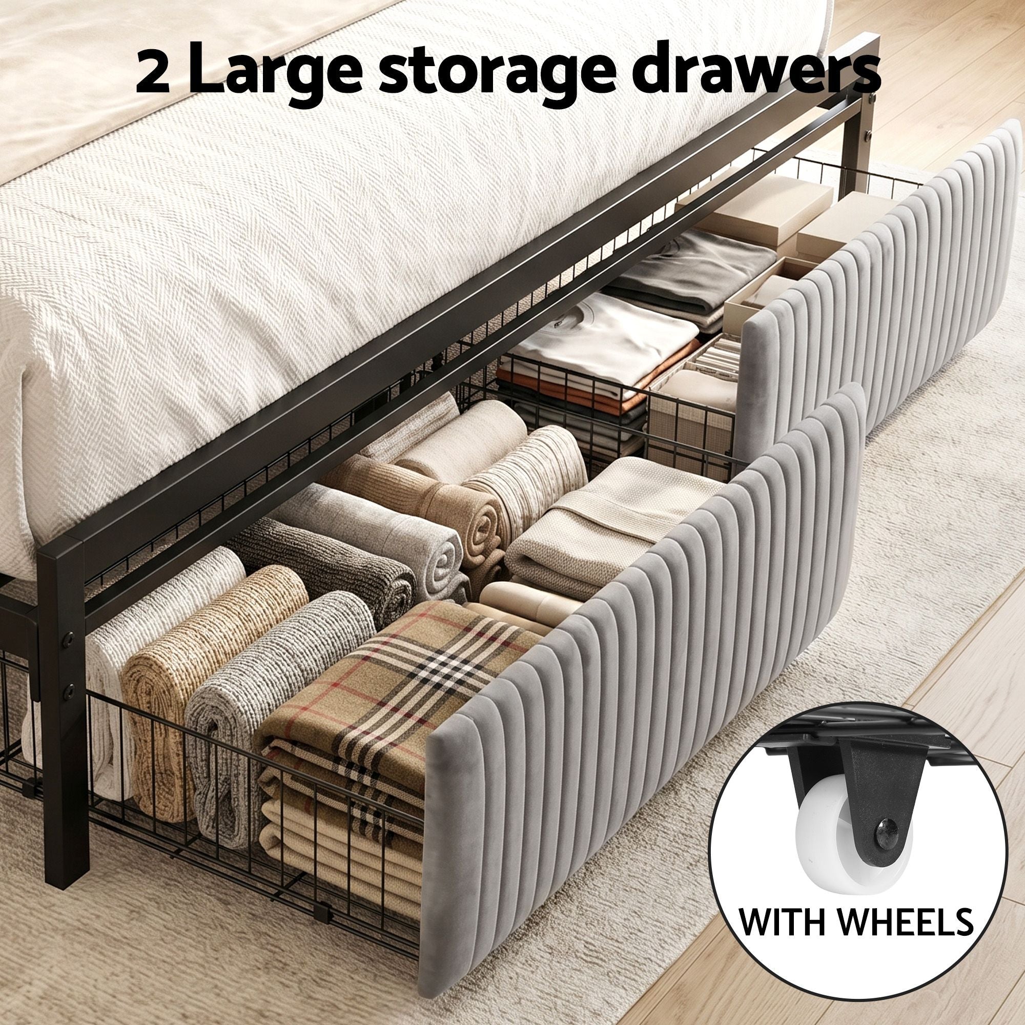 King Bed Frame LED Charging Station 2 Drawers | Simpledeals