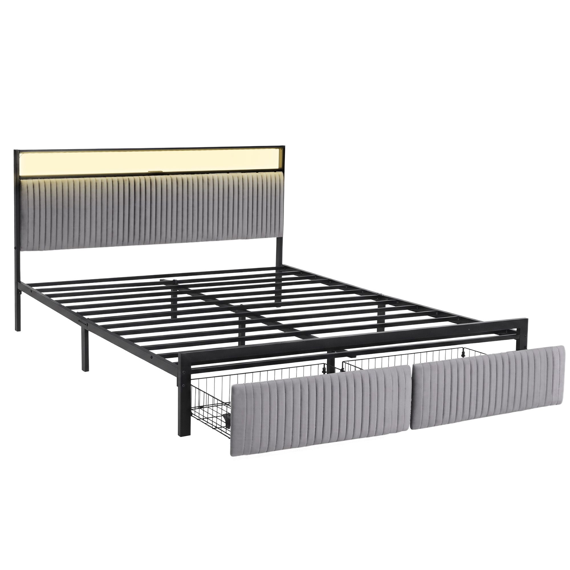 King Bed Frame LED Charging Station 2 Drawers | Simpledeals