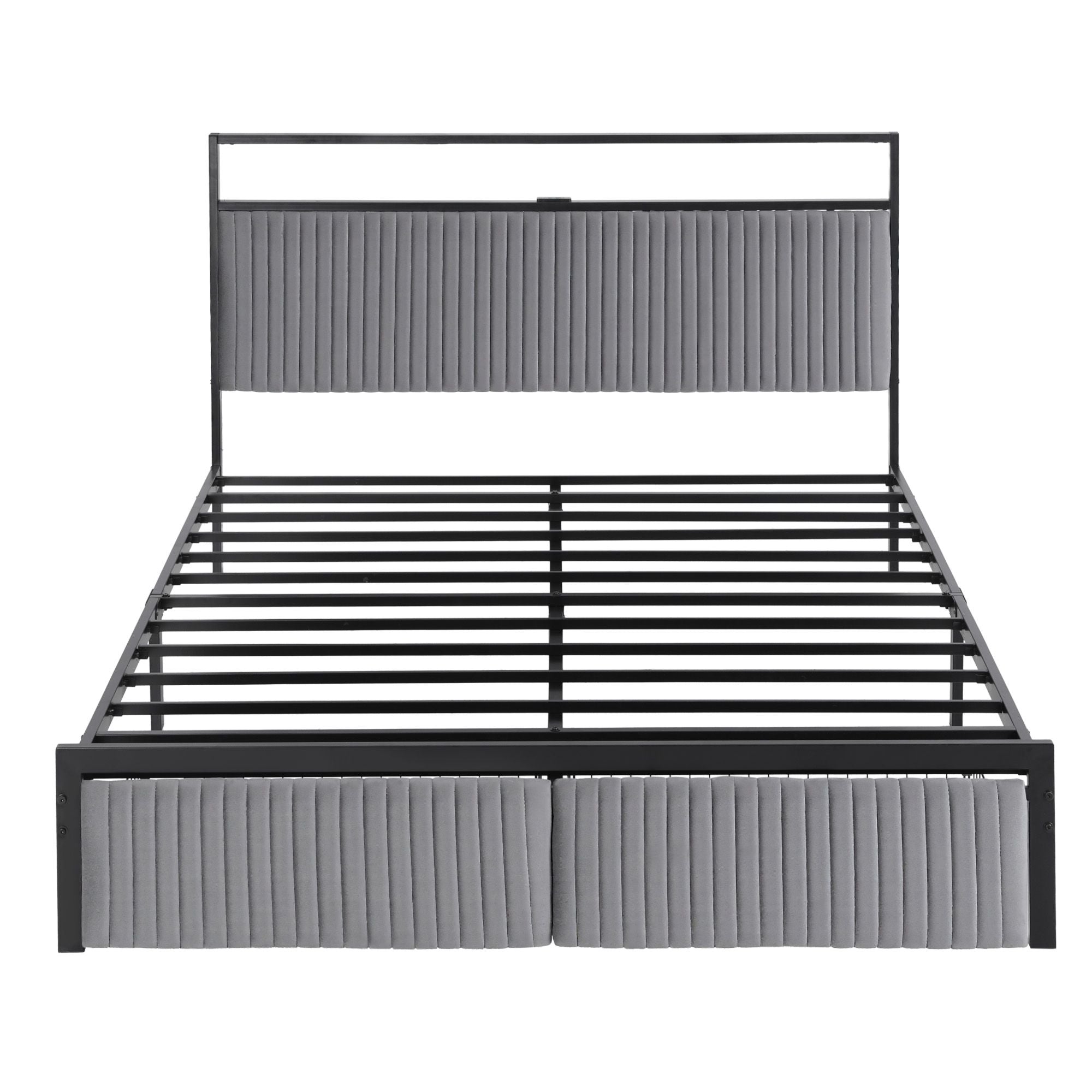 Queen Bed Frame LED Lights USB Charging Drawers | Simpledeal