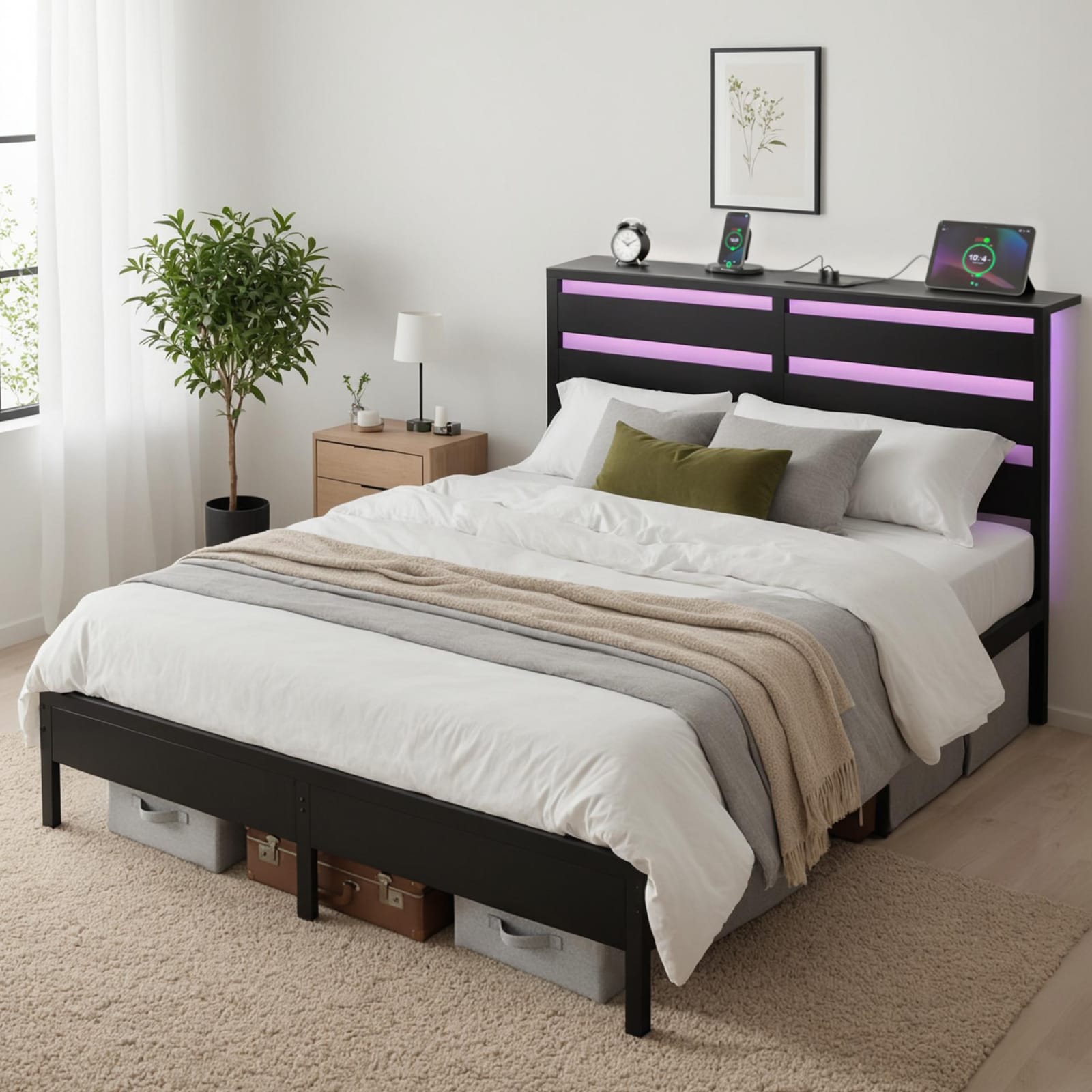Double Bed Frame With LED Lights 190x137cm