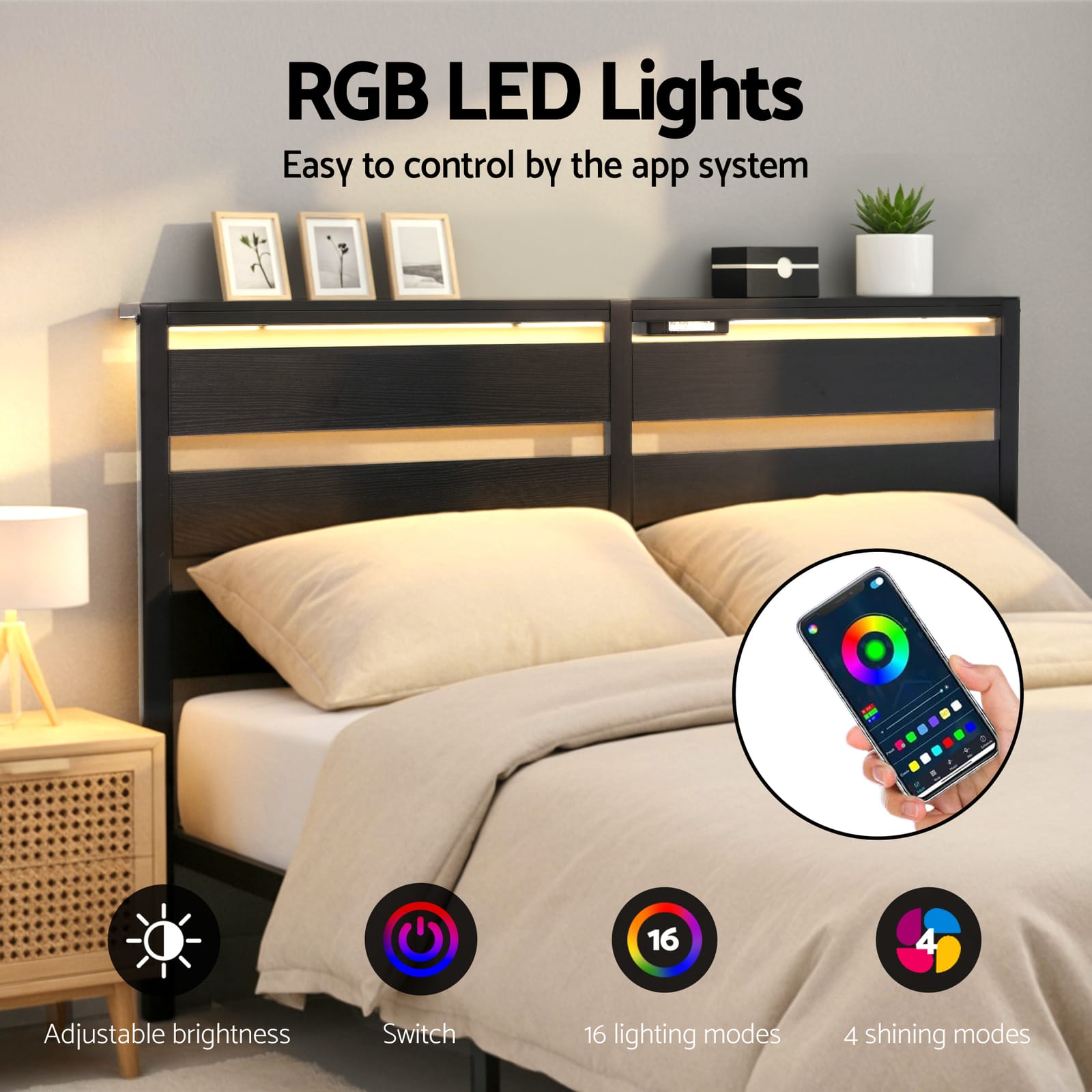 Double Bed Frame With LED Lights 190x137cm