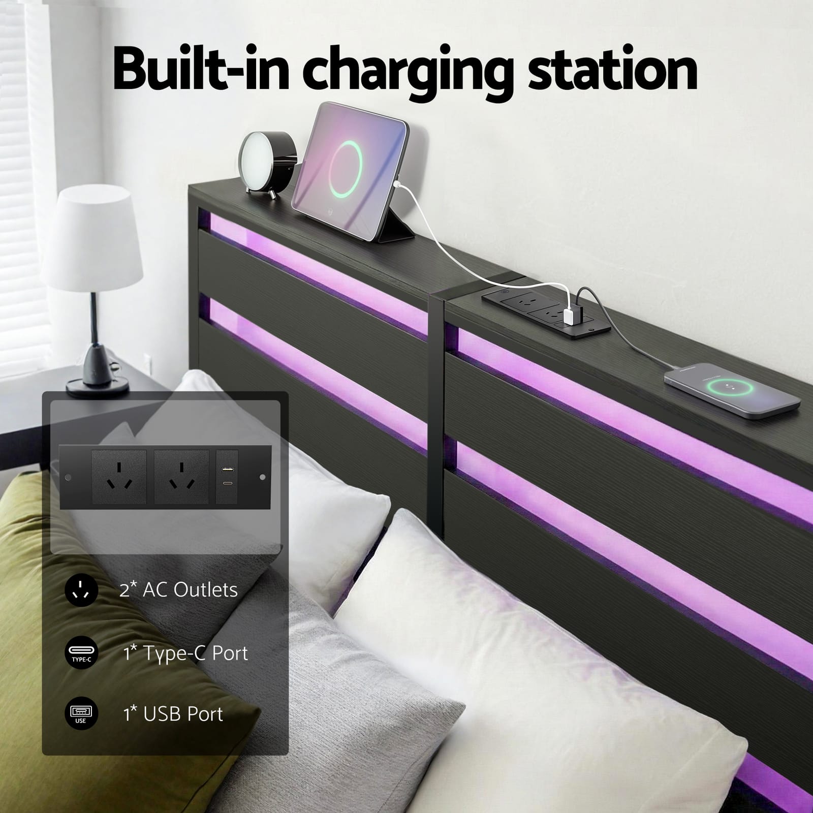 Double Bed Frame With LED Lights 190x137cm