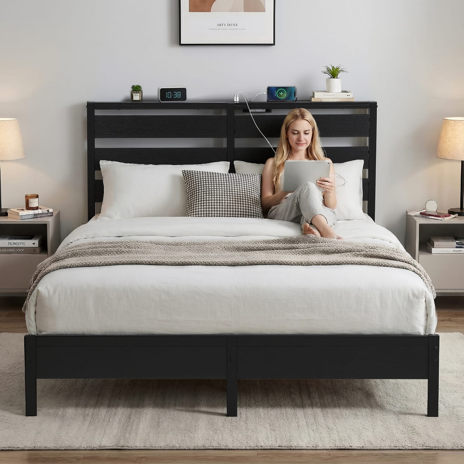 Queen Bed Frame With Led Lights 203x153cm
