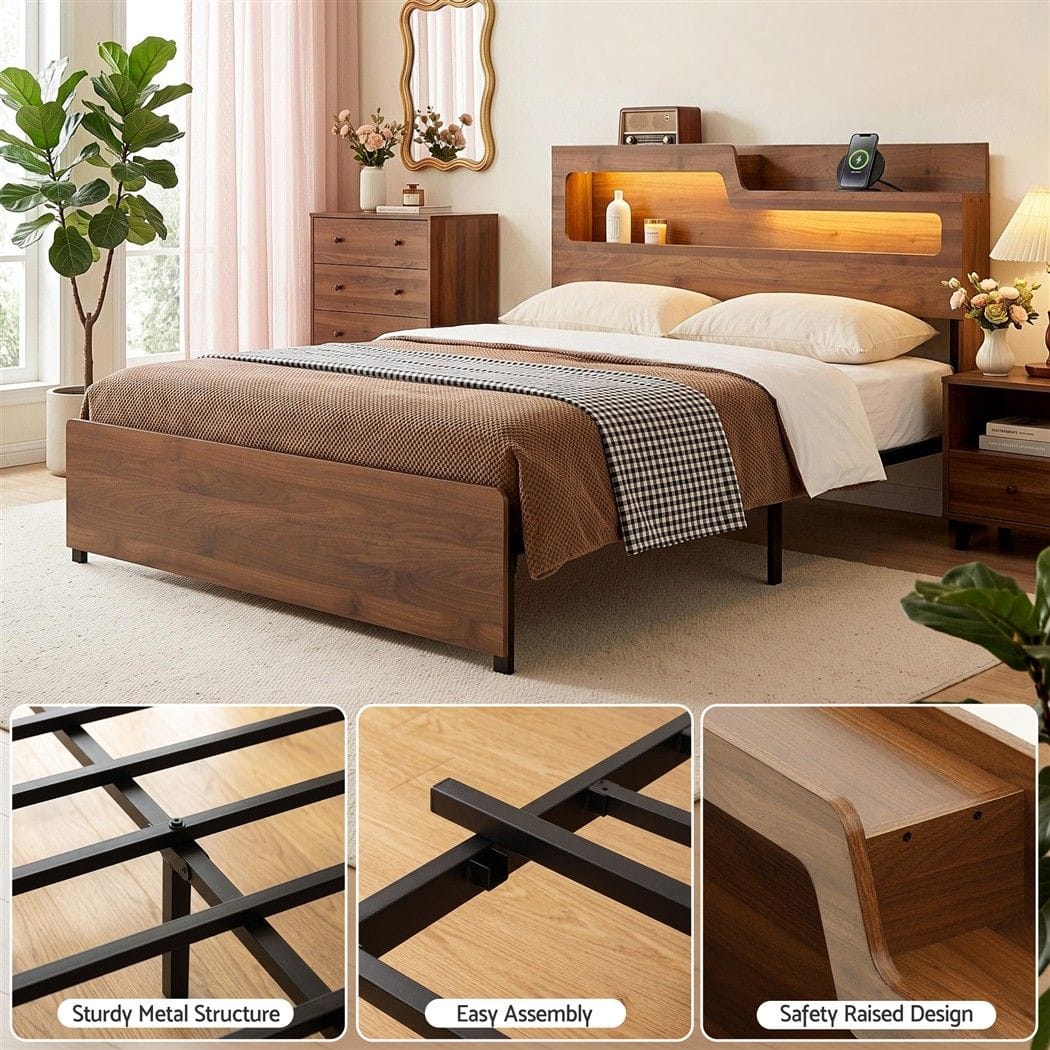 Double Bed Frame Metal Storage 190x137cm