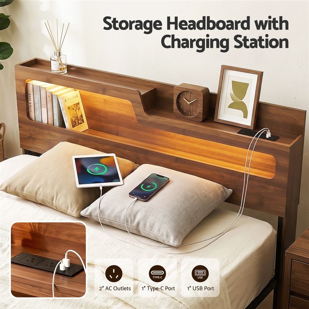 King Bed Frame Metal Storage 203x183cm